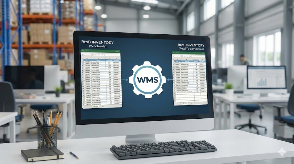 アクロストランスポートのWMSは、メーカー様の販路（BtoB・Btoc）の在庫状況を可視化し一元管理。在庫の最適化をサポートし、販売機会損失を防ぎます。